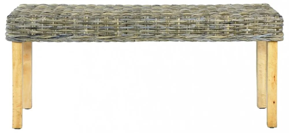 természetes kubu rattan és tömör mahagóni fa pad 110 cm