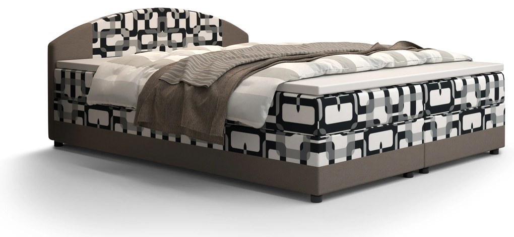Franciaágy Boxspring 140 cm Orlando (minta + világosbarna) (matraccal és tárolóhellyel). 1047278