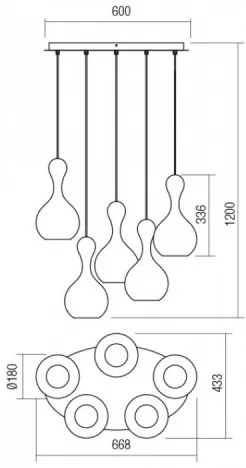 Redo 01-2262 - Csillár zsinóron LOB 5xE27/42W/230V szürke