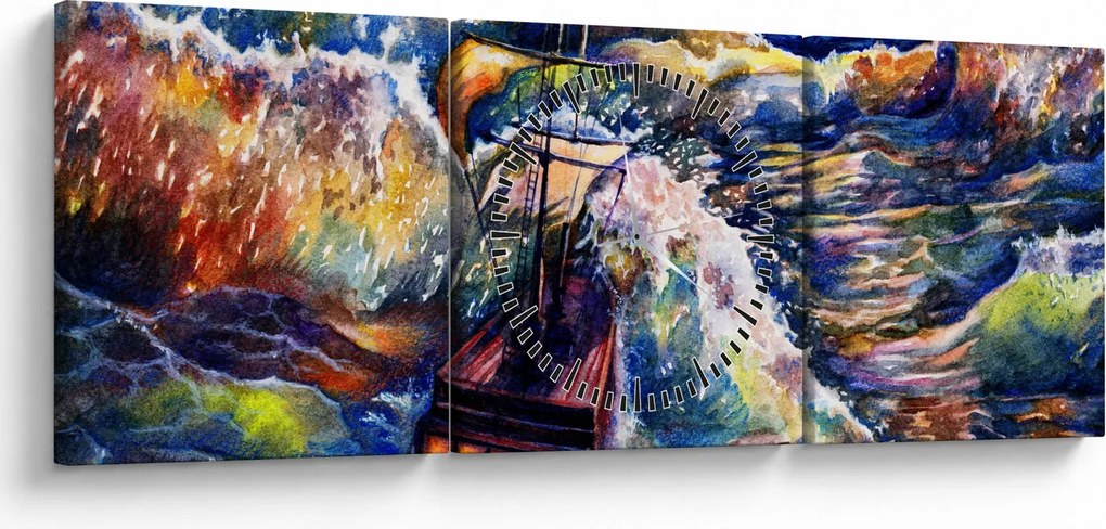 Kép - Hajó az óceán hullámain, aquarel (órával) (90x30 cm)