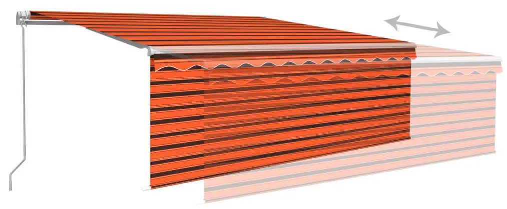 narancssárga-barna kihúzható LED-es napellenző redőnnyel 4,5x3m