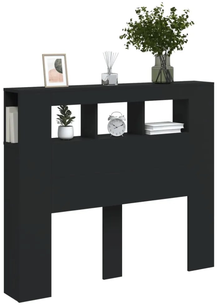 fekete szerelt fa LED-es fejtámla 120x18,5x103,5 cm