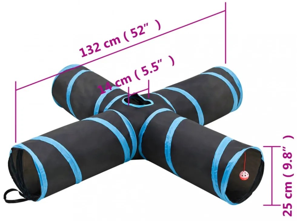 fekete és kék 4 irányú poliészter macskaalagút 132 cm