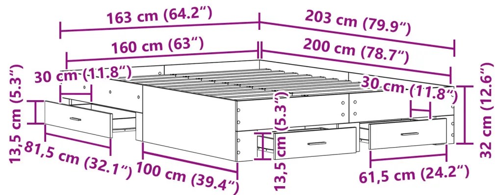 ágykeret fiókokkal Öreg fa Szerelt fa 160 x 200 cm Ágykeret
