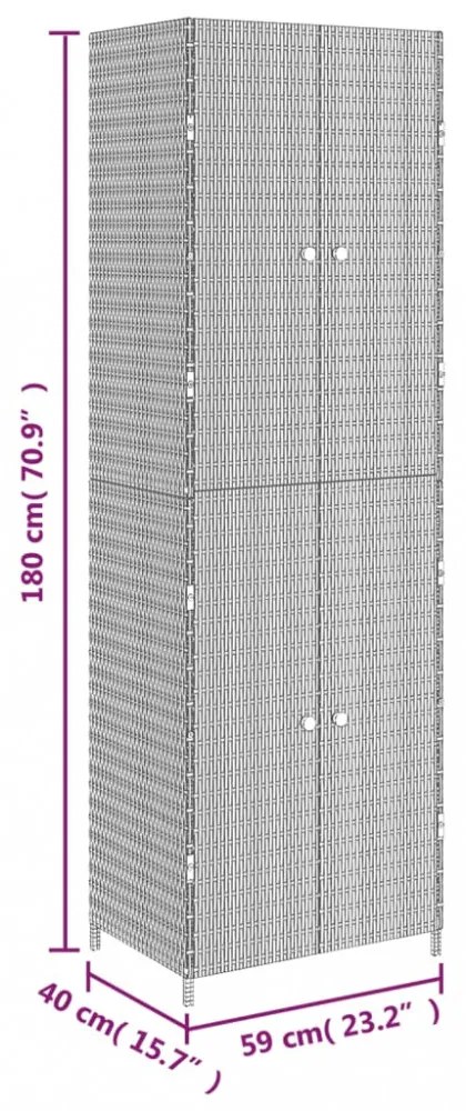 szürke polyrattan kerti tárolószekrény 59 x 40 x 180 cm