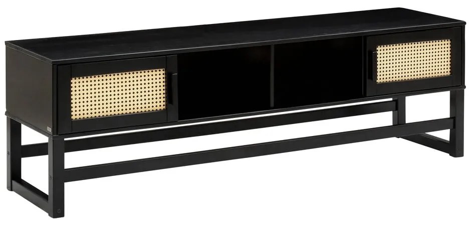 Jolene fekete borovi fenyő TV-állvány rattan ajtókkal - Støraa