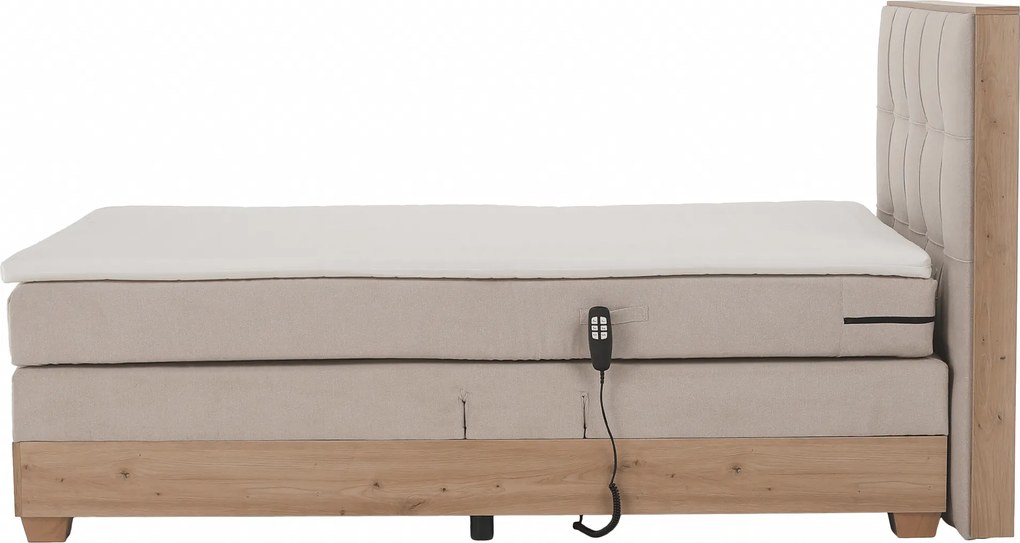 Elektromos állítható ágy, boxspring, bézs/artisan tölgy, 120x200, TIANA