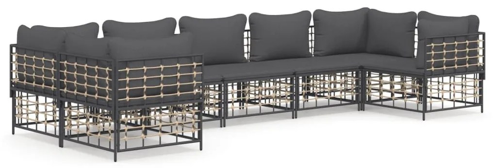 7 részes antracitszürke polyrattan kerti ülőgarnitúra párnákkal