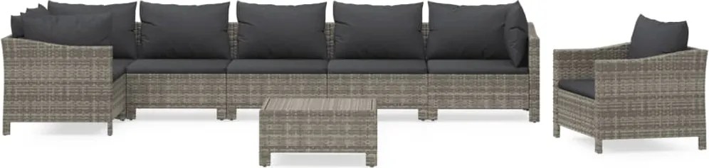 vidaXL 8 részes szürke polyrattan kerti ülőgarnitúra párnákkal
