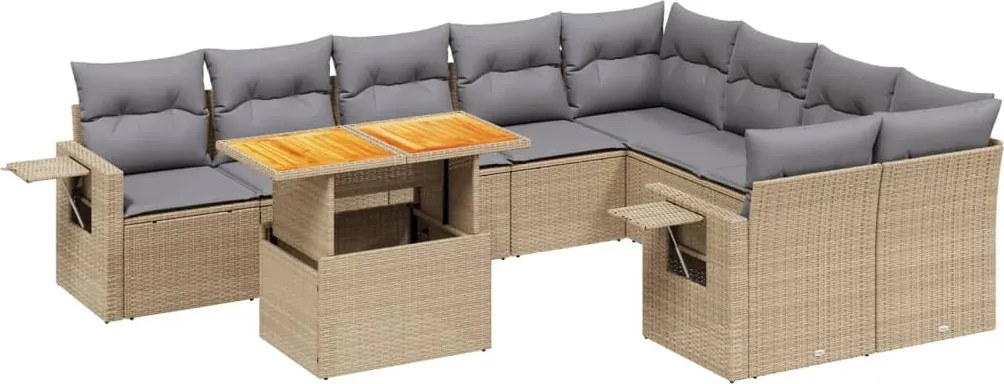 vidaXL 10 részes bézs polyrattan kerti ülőgarnitúra párnával