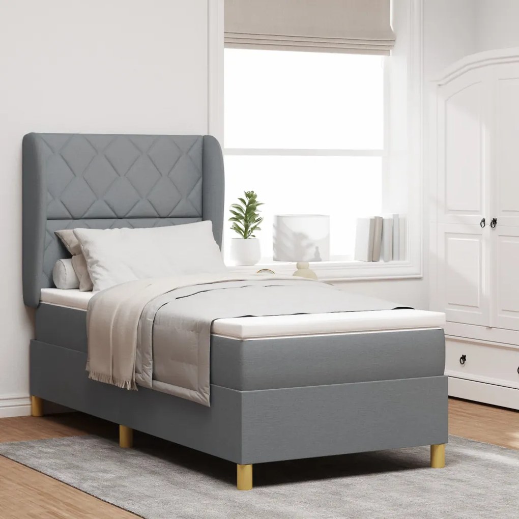 Boxspring Ágy Matraccal - Világosszürke - 90x200 cm Szövet