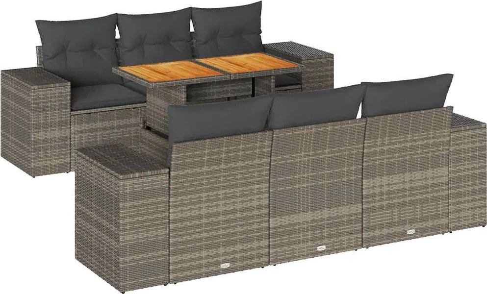 vidaXL 7 részes szürke polyrattan kerti ülőgarnitúra párnákkal