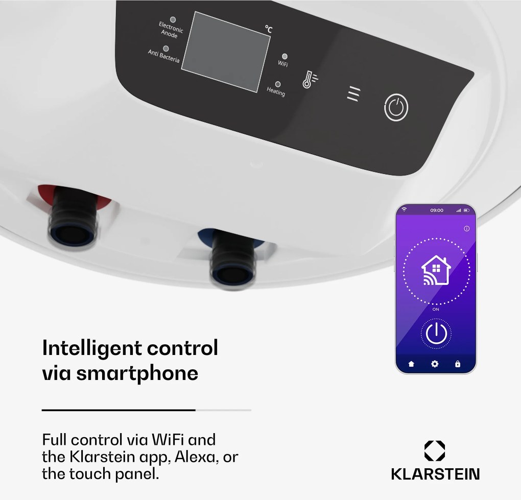 Klarstein ENDURAHEAT SMART 80, meleg víz tároló, 80 liter, 75°C. 1500 W, 3 méretben fehér