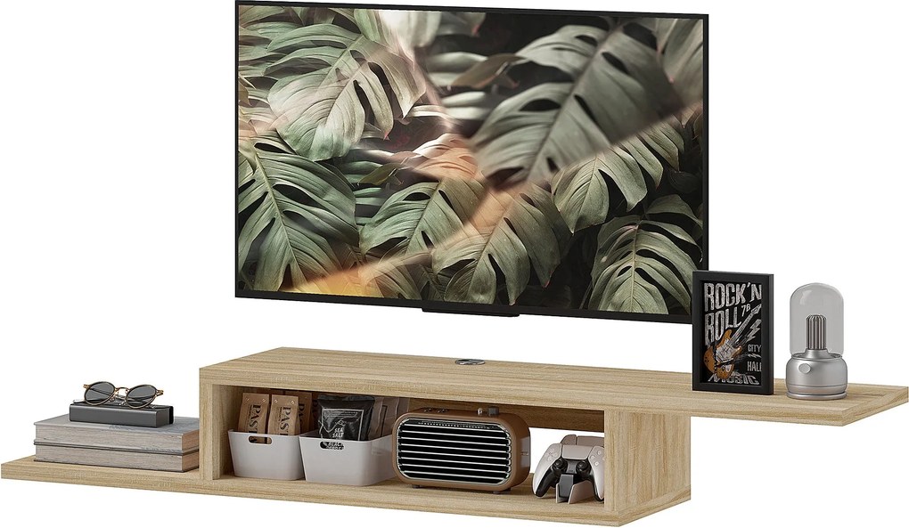 HOMCOM F Floating Wall TV Állvány Polccal - Tölgy | Aosom