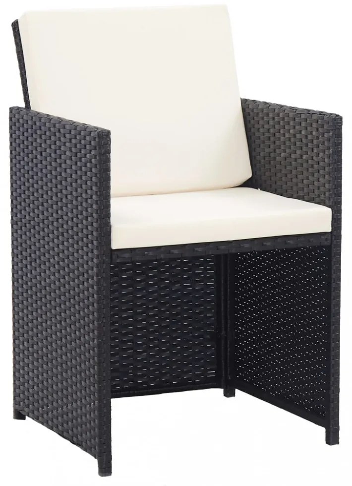 15 részes fekete polyrattan kültéri étkezőszett párnákkal