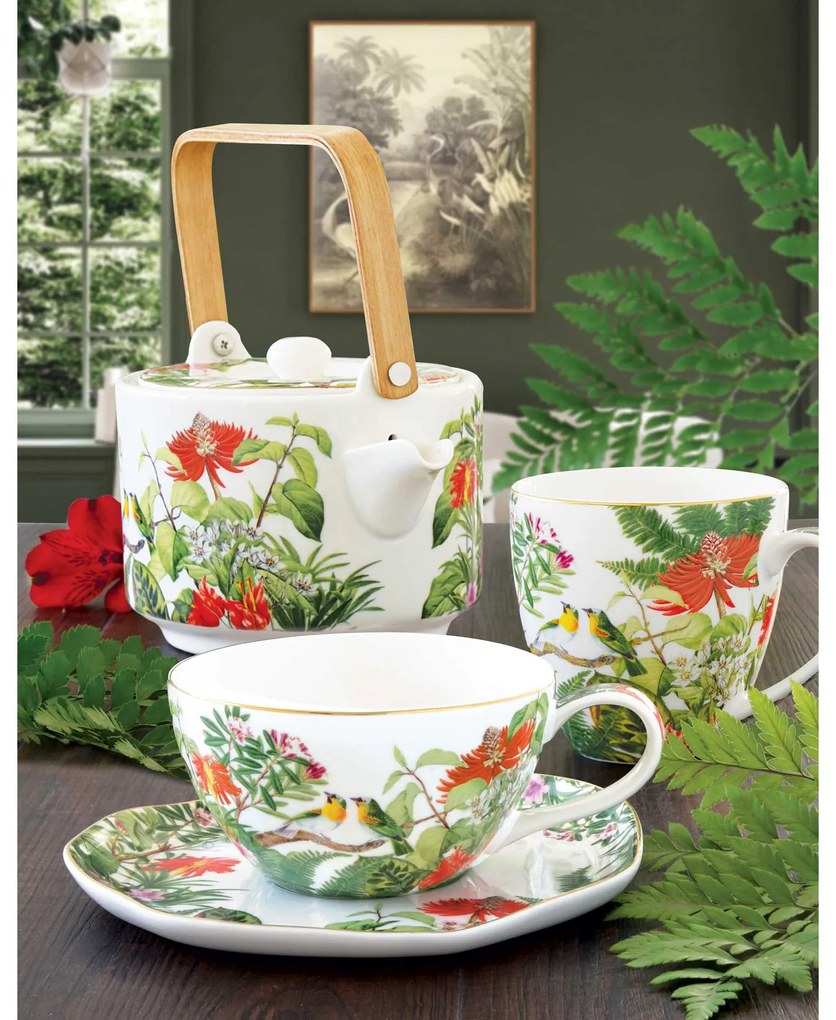 Trópusi mintás porcelán teáskanna bambusz fogóval 800 ml Exotica