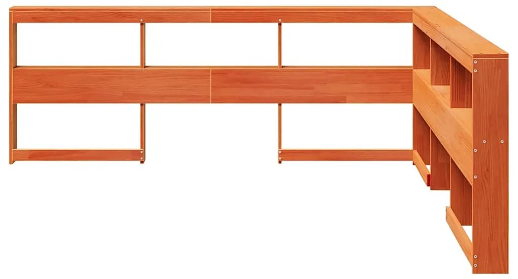 Könyvespolc fejtámla L-alakú viaszbarna 200 cm tömör fa fenyőfa