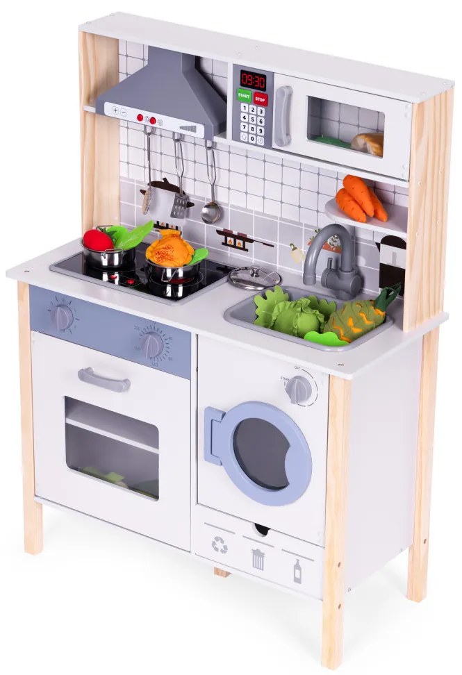 Fa játékkonyha hangokkal sütővel mosógéppel konyhai kiegészítőkkel led