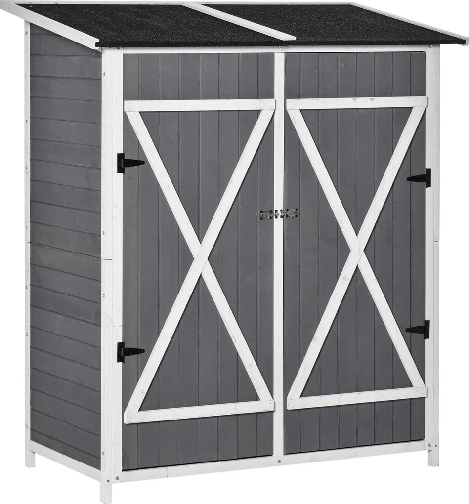 Outsunny Kerti Szekrény Kerti Eszköztároló 2 Ajtóval Aszfalt Tetővel Kert Tároló Szekrény Dumping Elleni Tervezés Földi Szegekkel Vörösfenyő Szürke+Fe