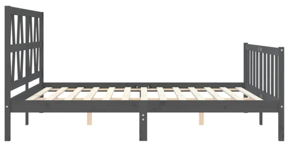 szürke tömör fa ágykeret fejtámlával 200 x 200 cm