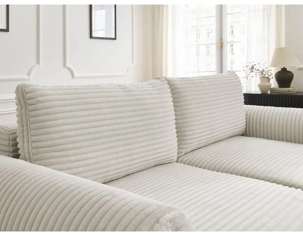 Krémszínű kordbársony kinyitható kanapé 257 cm Lucien – Bobochic Paris