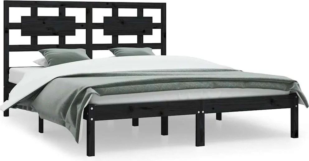 vidaXL fekete tömör fenyőfa ágykeret 200 x 200 cm
