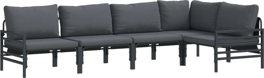 vidaXL Kerti Kanapé Szett párnával 5 pcs Fekete Acél