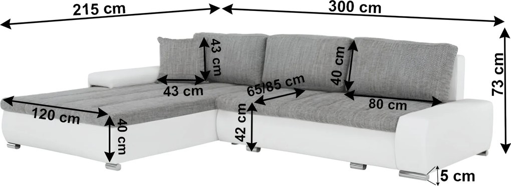 Ülőgarnitúra, műbőr fehér/szövet szürke melír, TONIKS