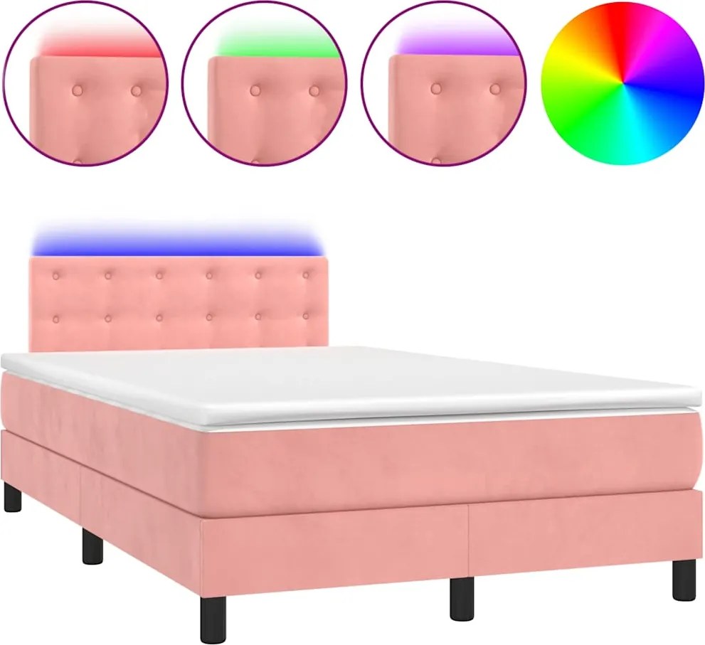 vidaXL rózsaszín bársony rugós és LED-es ágy matraccal 120 x 190 cm