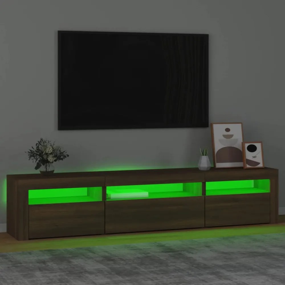 barna tölgy színű TV-szekrény LED-lámpákkal 195x35x40 cm