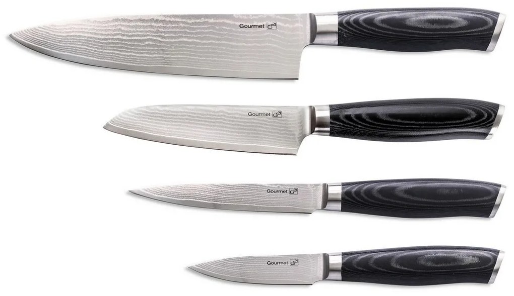 G21 Gourmet Damascus késkészlet bambusz blokkban, 4 db + élezőkő