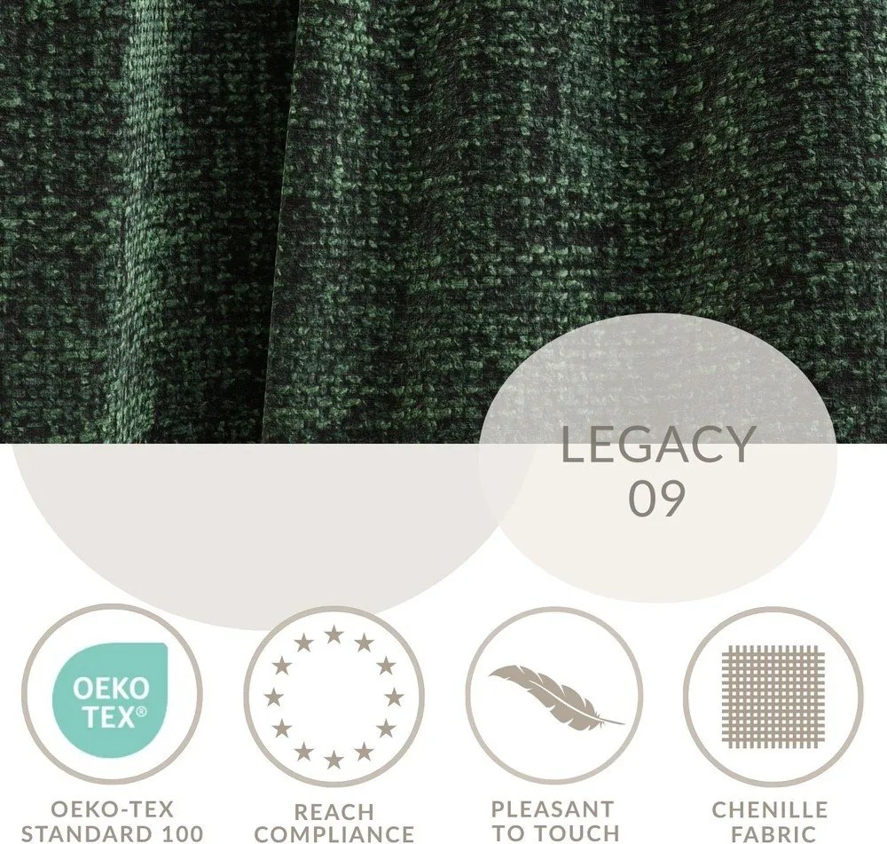 Sötétzöld zsenília kinyitható-tárolóhelyes sarokkanapé (bal oldali-heverő résszel) Leon – Maison de Rêve