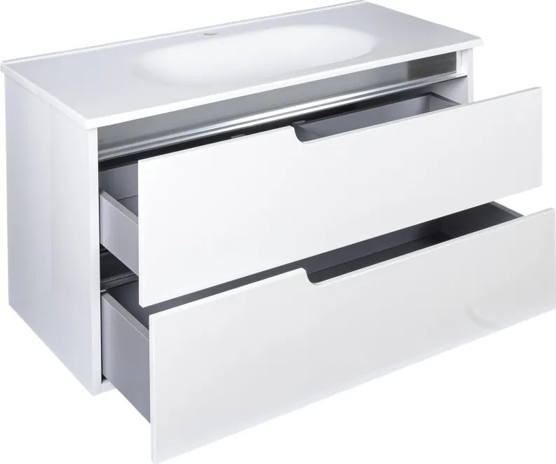 Piramida EURIDIKA fali fürdőszobabútor - műmárvány mosdóval - 2 fiókos - 100 x 48 x 53 cm