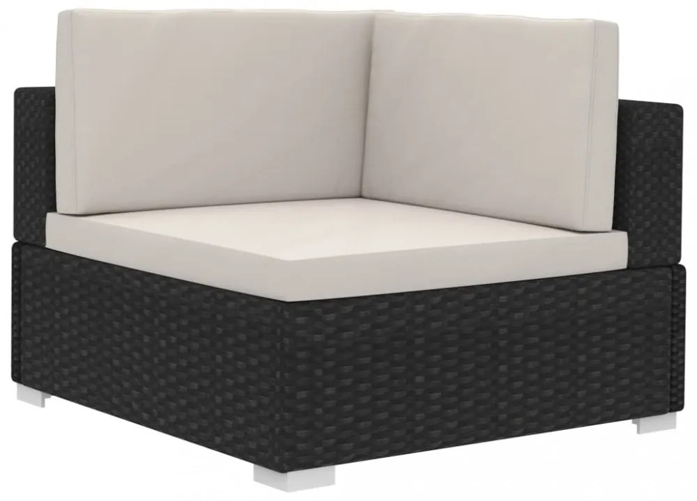 2 db fekete moduláris polyrattan sarokfotel párnákkal