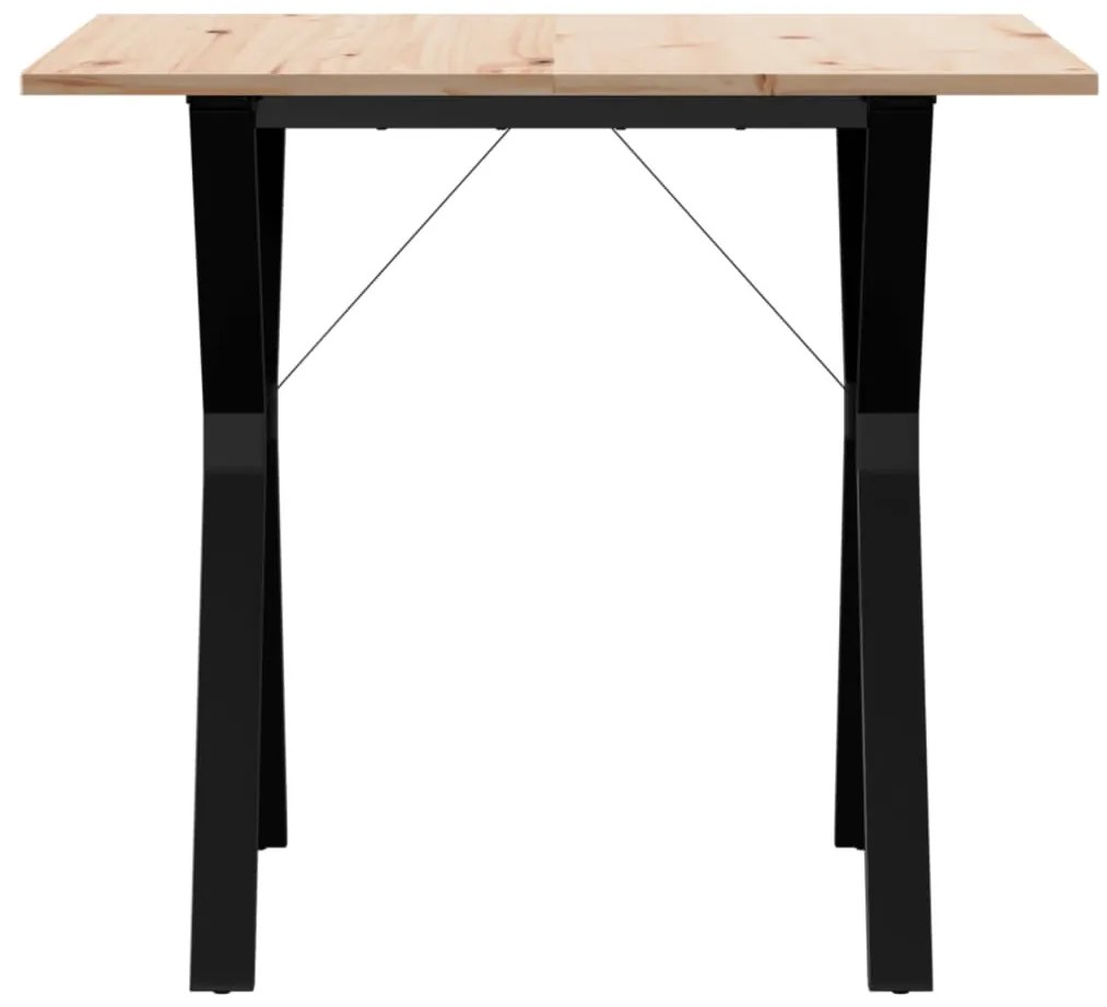 Tömör fenyőfa és acél étkezőasztal Y-vázzal 90x90x75 cm