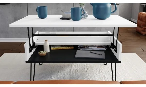 HALIJA konferencia asztal emelhető lappal és polccal, fehér/fekete