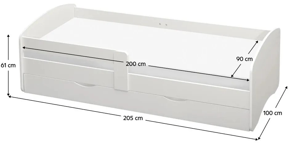 Egyszemélyes ágy 90 cm Carecen (fehér) (ágyráccsal)  (tárolóhellyel). 1116283