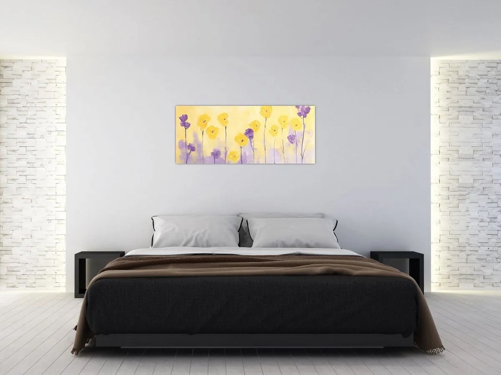 Kép - Lila és sárga virágok (120x50 cm)