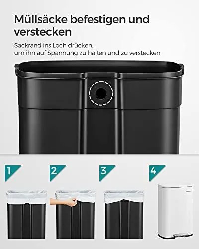 Konyhai pedálos kuka, 50l szemetes kuka puha záródással, fehér