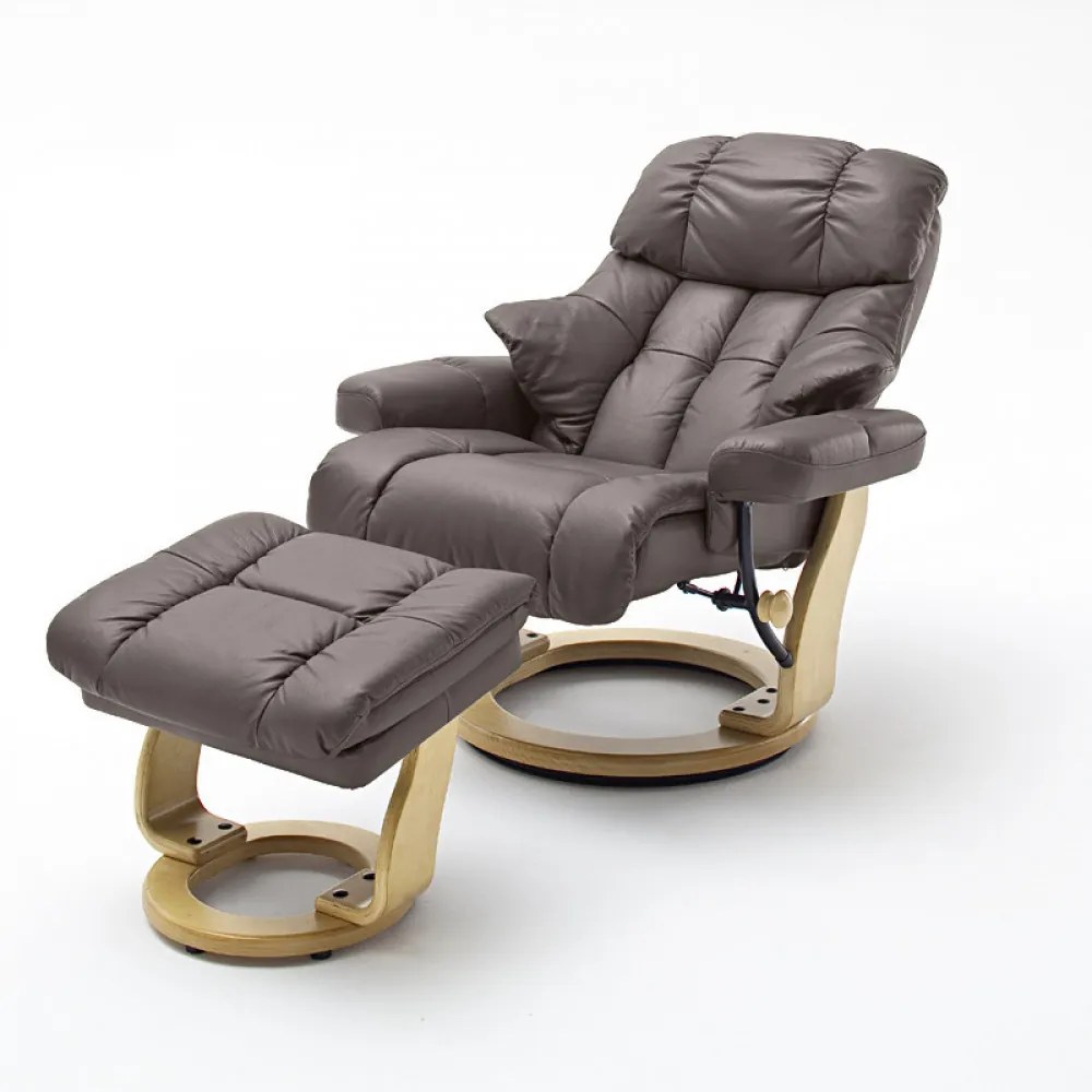 CALGARY Comfort XXL Barna bőr relax fotel lábtartóval natúr lábbal