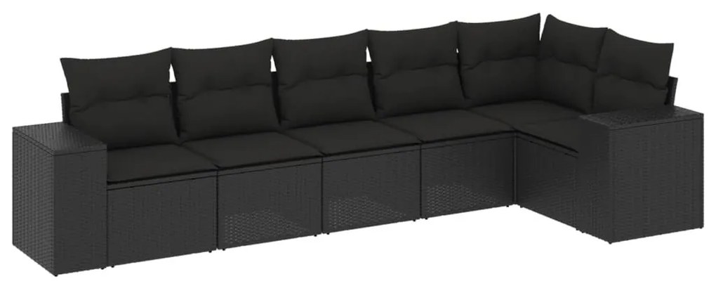 6 részes fekete polyrattan kerti ülőgarnitúra párnákkal