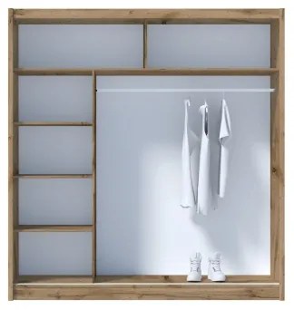 SABRINA gardróbszekrény tükörrel, 203x215 cm, woltan tölgy