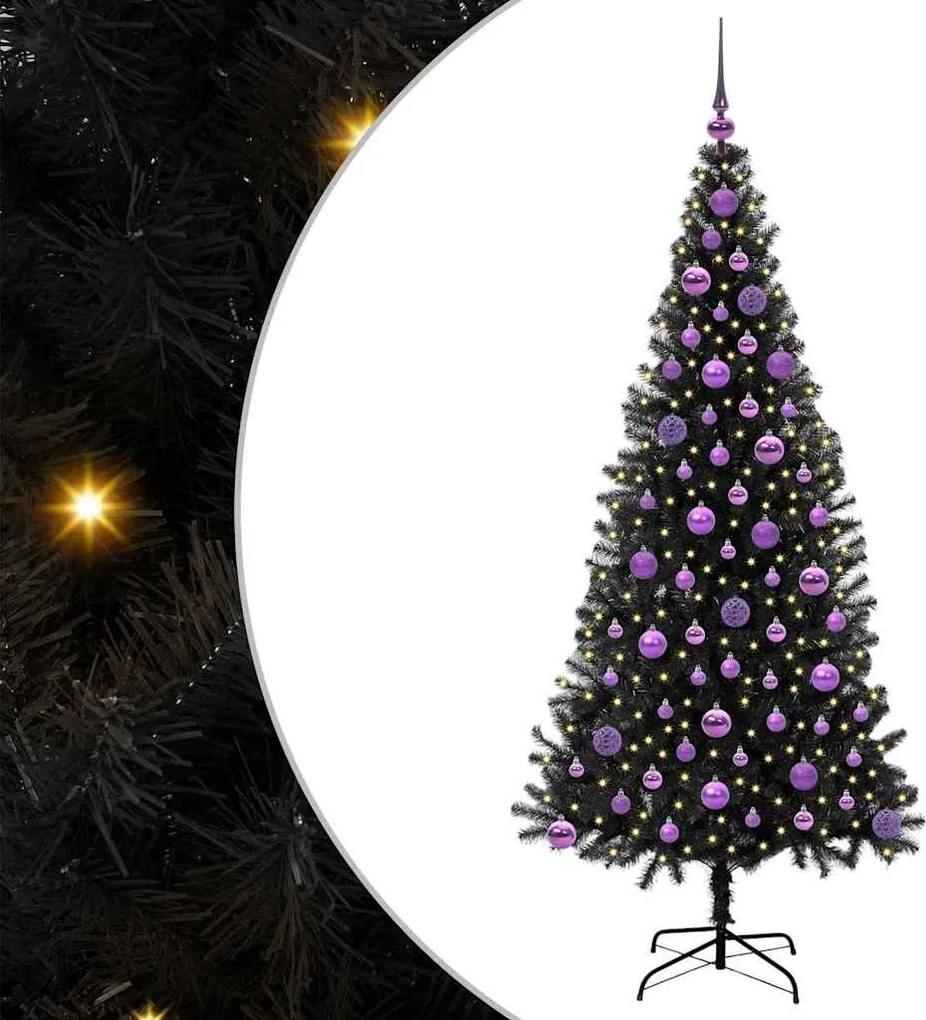 vidaXL Karácsonyfa 300 LED-del állvánnyal Fekete 180 cm PVC
