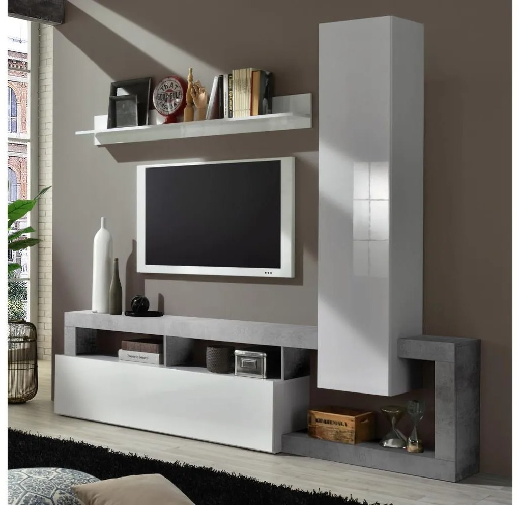 Nappali szekrénysor LENOR fehér/szürke beton