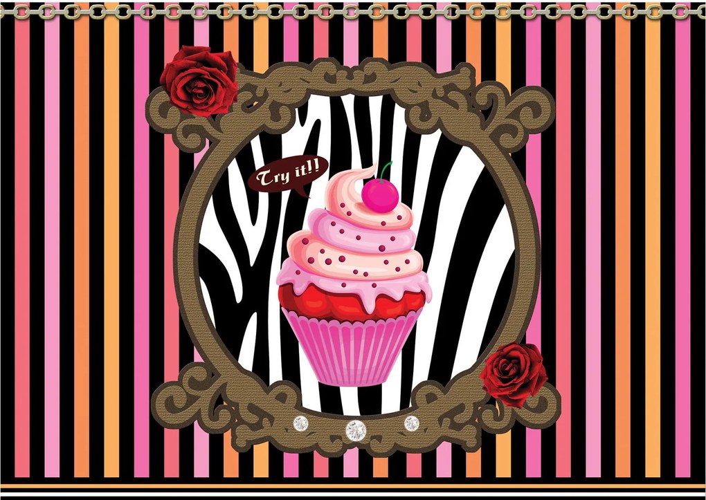 Fotótapéta Muffinok Rózsa Zebra a gyerekszoba konyhájába 312x219 +ragasztó