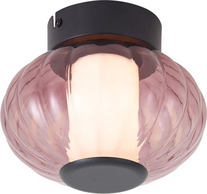 Design mennyezeti lámpa fekete 18 cm lila üveggel, LED-del, 3 lépésben szabályozható - Margherite
