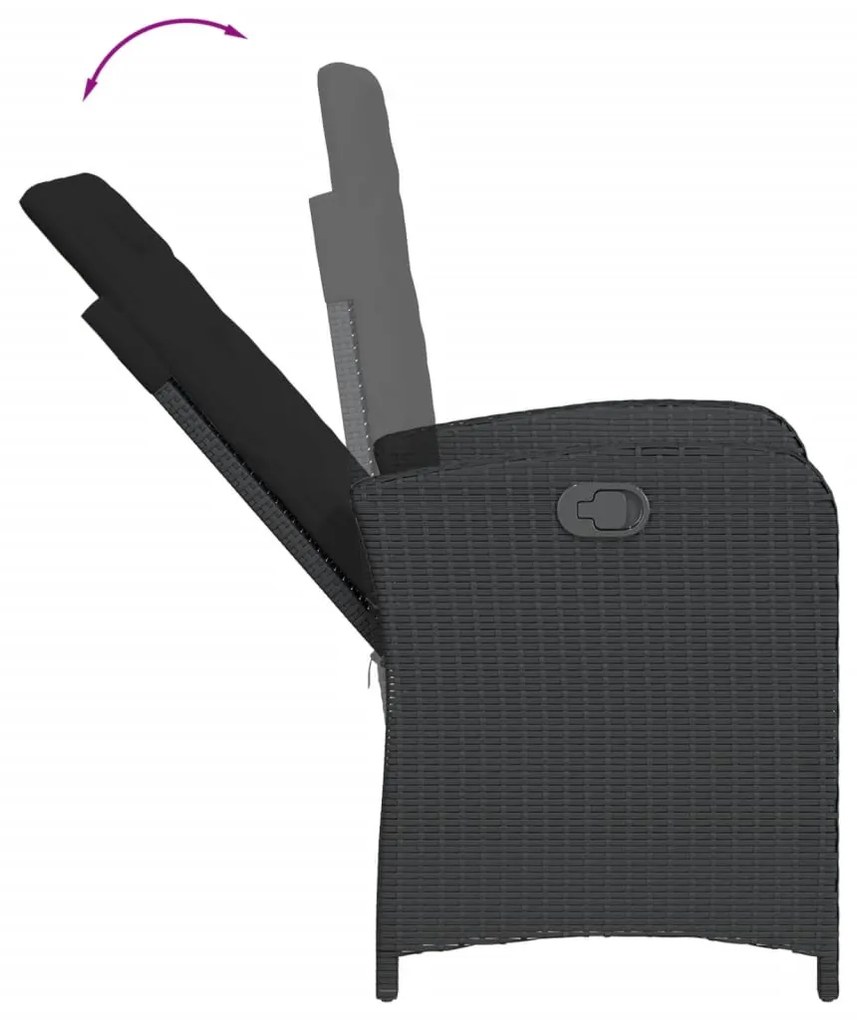 3 részes fekete polyrattan kerti étkezőgarnitúra párnákkal