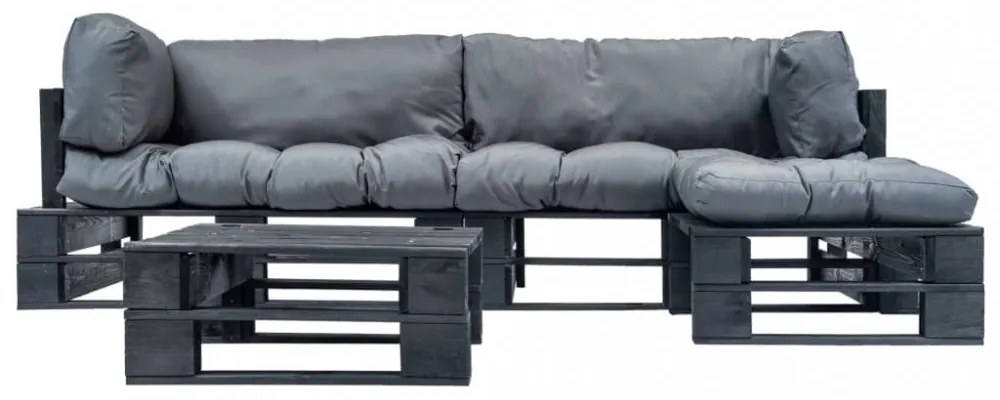 4 részes fsc fa kerti raklap-ülőgarnitúra szürke párnákkal