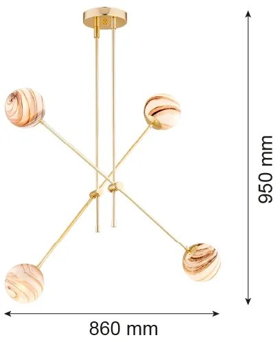 Argon 1840 - Csillár rúdon ABSOS 4xE14/7W/230V alabástrom arany