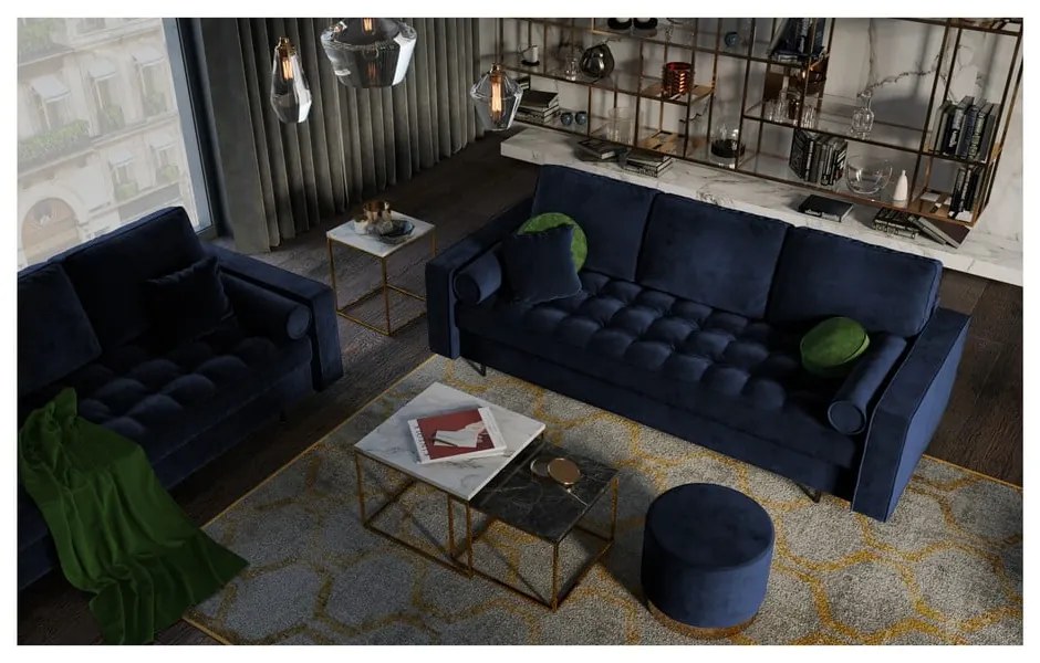Santo kék kinyitható bársonykanapé - Milo Casa